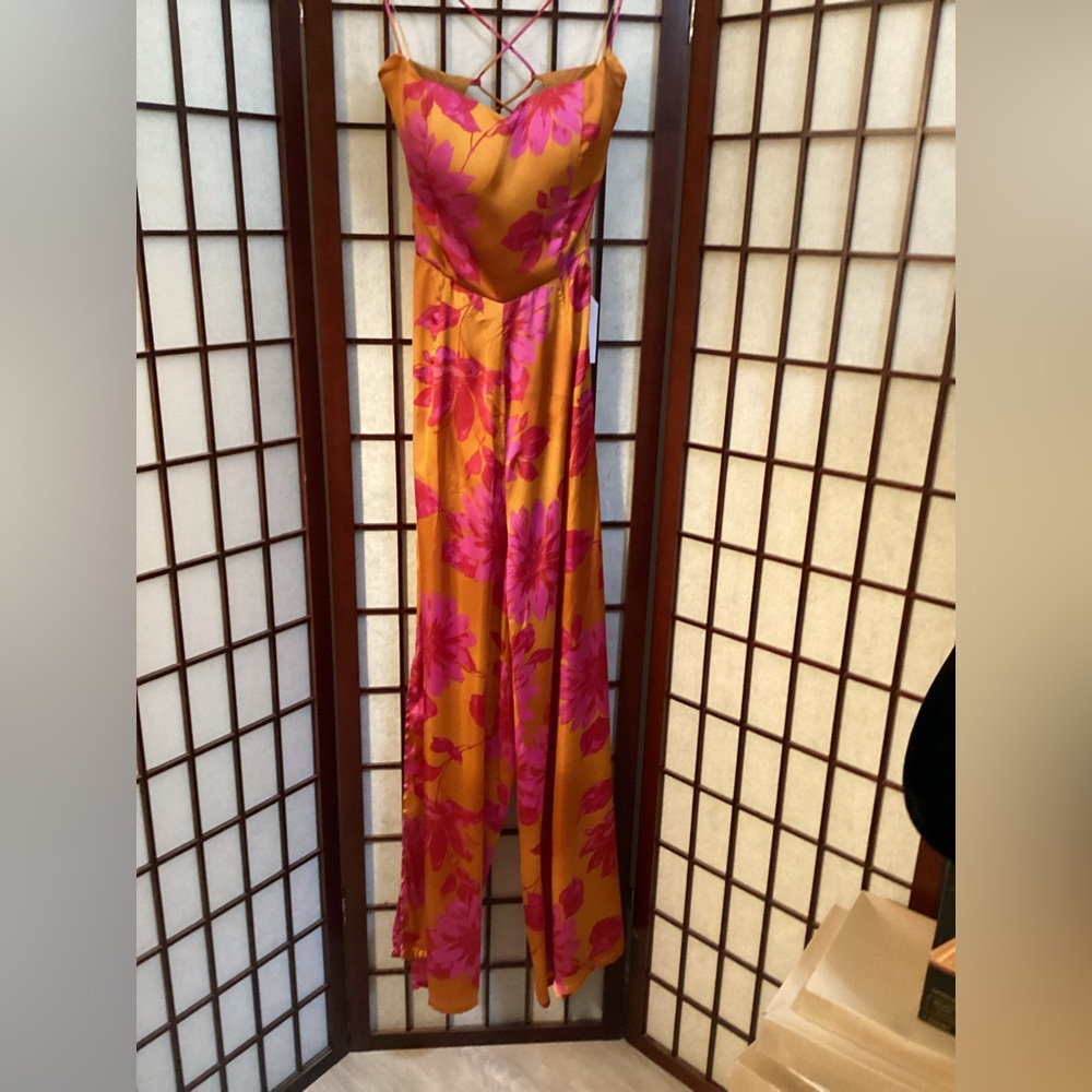 VICI Hot Floral, Side Slits, Bustier Front Cross Tie Back JumpSuit. Size S